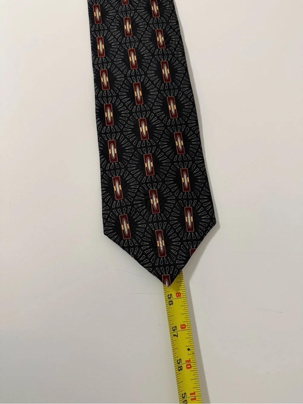 Vintage Colours‎ Alexander Julian Silk Tie Mens Black Geometric Medallion Retro